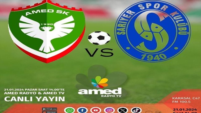 Amedspor-Sarıyerspor maçı Amed Radyo Tv’de canlı yayınlanacak
