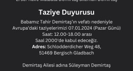 Tahir Demirtaş için Köln’de de taziye kurulacak