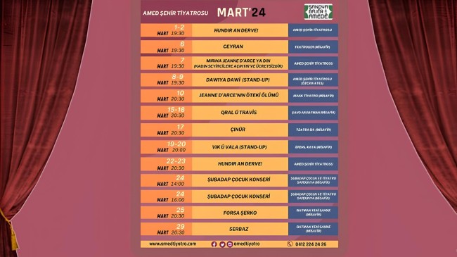 Amed Şehir Tiyatrosu’nda Mart ayında 12 oyun sergilenecek