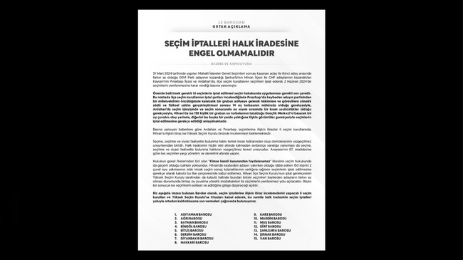 15 Baro’dan Ortak Açıklama: Halk iradesinin seçim İptalleri ile ortadan kaldırılmasına son verin